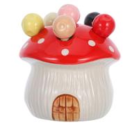 Mikikit Whimsical Mushroom Shaped Ceramic Utensil Jar with Stainless Steel Fruit Forks Holder Cute, Easy to Clean Kitchen Storage for Table Decoration and Occasion