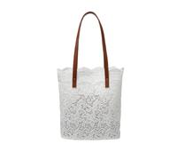 Mikikit White Lace Bucket Shoulder Bag for Women with Large Capacity, Silk Material, Delicate and Elegant Design, for Beach and Shopping Use