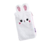 Mikikit White Plush Rabbit Ear Design Pencil Case Fluffy Pencil Bags Multifunction Box Soft Stationery Storage Bag for Boys and Girls School Office Back to School Party Supplies