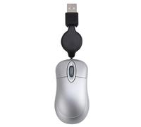Mikikit Wired Mini Usb Optical Mouse Retractable Cord for Laptop Computer Silver Compact Portable Working Notebook
