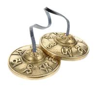 Mikikit Yoga Meditation Copper Cymbals Pair with Six-word Chant Pattern, Handmade Mini Percussion Bells for Tibetan Mindfulness and Spiritual Practice