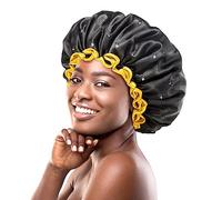 mikimini Extra Large Black Shower Cap for Women and Men, Reusable Waterproof Bath Cap for Thick Long Hair Braids, Double-Layered XL Hair Hats 2 Packs