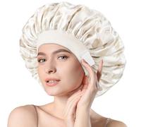 mikimini Satin Hair Bonnet for Sleeping, Adjustable Silky Satin Bonnet for Women, Large Silk Bonnet for Curly Hair Long Hair with Creamy Dots Print Stylish Design, 2 Pieces