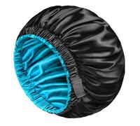 Mikimini Satin Silky Hair Bonnet for Sleeping, 2 Pack Reversible Double Layer Bonnets for Women X-Large Sleeping Cap for Hair Care, Soft, Stretchy (Black+Blue)
