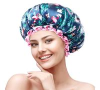 mikimini Shower Cap for Women and Girls,Reusable Waterproof Double Layer, Perfect for Short to Medium hair, Charming Flamingo Print Bath Cap - A Must-Have for Tropical Theme Lovers! 2 Pack