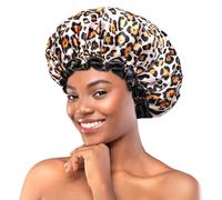 mikimini Shower Cap for Women Fashion-Forward, with Double Layer, Waterproof, Reusable, Bath Hat for Short to Medium Hair - Express Your Unique Style with Bold and Chic Leopard Print Shower Cap