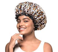 mikimini Shower Cap for Women Fashion-Forward, with Double Layer, Waterproof, Reusable, Bath Hat for Short to Medium Hair - Express Unique Style with Bold and Chic Leopard Print Shower Cap, 2 Pack