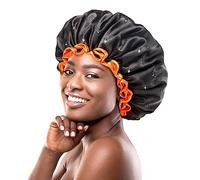 mikimini Shower Cap for Women Men, Extra Large Shower Hat, Black | for Long Hair, Reusable Waterproof Shower Hats for Men, Double Layer Washable Bath Cap for Thick Curly Hair