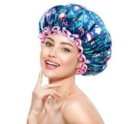 mikimini Waterproof Shower Cap for Women Long Hair, Large, Flamingo