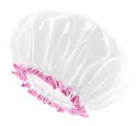 mikimini White Shower Cap Pack of 2 Waterproof Reusable Double Layers Bathing Hair Caps with Soft Comfortable PEVA Lining, Cute, Non-fading & Stretchy Shower Hat Medium White