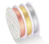 MIKIMIQI 3 Pack Jewelry Wire - 22 Gauge Tarnish Resistant Copper Beading Wire for Jewelry Making, 0.6mm X 4m Each (Gold, Silver, Rose Gold)