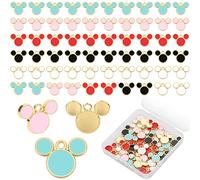 MIKIMIQI 60 Pcs Mouse Charms, 5 Colors Mouse Head Pendant Key Ring Colorful Acrylic Mouse Beads for Women DIY Jewelry Making Crafting Cartoon Mouse Keychains with Box, Multicolor, S