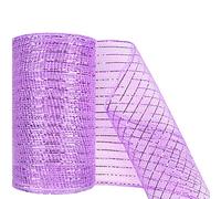 MIKIMIQI Deco Mesh 5.9 Inch x 30 Feet Deco Poly Mesh Ribbon with Metallic Foil Deco Mesh Wreath Supplies Ribbon Mesh Roll for Spring Wreaths Craft Party Decor, Not Wired (Light Purple)