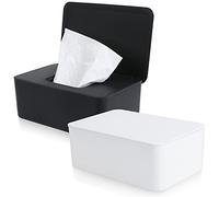 MIKIMIQI Wet Wipes Storage Box, 2 Pack Wipes Dispenser Holder Tissue Storage Boxes Case with Lid Diaper Wipes Dispenser Box Dustproof Napkin Container with Sealing Design (White, Black)