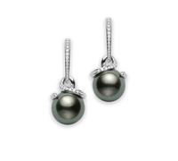 Mikimoto 18ct White Gold Diamond Black South Sea Pearl Twisted Earrings - White Gold