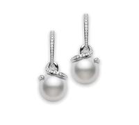 Mikimoto 18ct White Gold Diamond White South Sea Pearl Twisted Earrings - White Gold