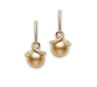 Mikimoto 18ct Yellow Gold Diamond Golden South Sea Pearl Twisted Earrings - Yellow Gold