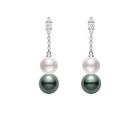 Mikimoto Morning Dew 18ct White Gold Diamond Black South Sea and Akoya Pearl Earrings - White Gold