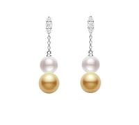 Mikimoto Morning Dew 18ct White Gold Diamond Golden South Sea and Akoya Pearl Earrings - White Gold
