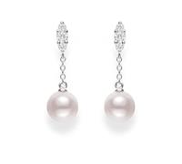 Mikimoto Morning Dew 18ct White Gold Diamond White Akoya Pearl Long Drop Earrings - White Gold