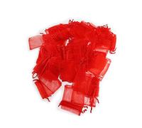 Mikinona 100 pcs Red Organza Drawstring Gift Bags Set Durable Jewellery Pouches for Wedding Party Festival Favors Beads Storage
