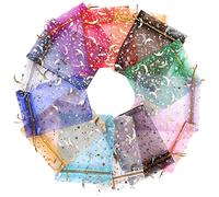 Mikinona 100Pcs Organza Jewelry Bags with Drawstring Moon and Star Design Multi Favor Pouches for Weddings Birthdays and Celebrations Elegant Storage for and Accessories
