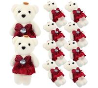 Mikinona 10pcs Burgundy Plush Bear Dolls Wedding Car Bouquet Decoration Soft Stuffed Animal Ornaments for Bedroom Living Party
