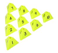 Mikinona 10pcs Fluorescent Yellow Soccer Field Marker Cones with Numbered Triangles for Football Basketball Agility Training Weather-resistant Sports Spot Markers for Indoor Outdoor Use