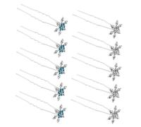 Mikinona 10pcs Two Tone Blue Silver Rhinestone Snowflake Hair Forks U Shaped Hairpins for Women Wedding Bridal Hair Accessories Elegant Updo Decorative