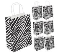 Mikinona 10pcs Zebra Print Paper Bags Multi-function Foldable Shopping Party Favor Bags with Handles Simple Color Design Black