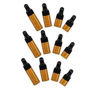 Mikinona 12pc Mini Glass Vial Bottles with Droppers Dark Brown Refillable Containers for Essential Oils Perfumes Chemistry Portable Design