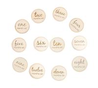 Mikinona 12pcs Birth Month Number Cards Monthly Cards for Newborns Creative round Wooden Progress Photography Props Tracking Growth Safe for Social Media