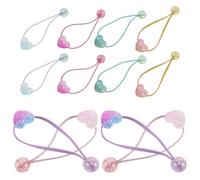 Mikinona 12PCS Heart Bead Hair Elastics Colorful Ponytail Holders Gentle Stretch Hair Ties for Daily Styling School Events Travel-friendly