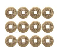 Mikinona 12PCS Vintage Brass Chinese Feng Shui Coins Car Hanging Ornament Chinese Knot, Ancient Dynasty Success Coins for Good Luck, Wealth, and Fortune