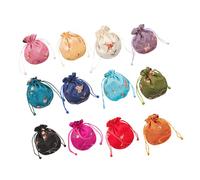 Mikinona 12pcs Vintage Chinese Style Drawstring Jewelry Bags Embroidered Pouches for Small Gifts Wedding Sweets Beads Storage Gift Pouches