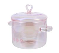 Mikinona 1500ml Glass Instant Noodle Bowl and Soup Pot Lid High Borosilicate Two Handle Vintage Cooking Pot for Household Electric Ceramic Stove Use