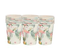 Mikinona 18Pcs Flamingo Pattern Disposable Paper Cups Hawaiian Party Tableware Luau Party Supplies for Guests Summer Picnic and Travel Use