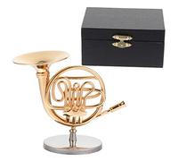 Mikinona 1pc Copper Gold-plated Mini Horn Model Ornament Stand Unique Home Desk Decoration for Music Lovers Elegant Horn Design for Home and Decor Includes Black Box