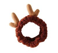 Mikinona 1PCS Christmas Antlers Ear Plush Headband Elastic Hair Wrap for Women Adjustable Reindeer Headband Soft Animal Ear Hairband for Party Facial Cleaning Brown