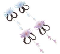 Mikinona 2 Pairs Flower Hair Clips for - Orchid Blue and Purple Floral Side Clips with Braided Wig and Tassels, Vintage Style Hairpin for Chinese and Japanese Costume Accessories
