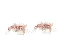 Mikinona 2 Pcs Metal Leaf Flower Beads Rhinestone Bridal Hair Comb Pink Hair Flower Accessory for Wedding Party Prom