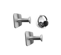 Mikinona 2 Pcs Stainless Steel Headphone Stand Holder with Strong Adhesive Hooks Under Desk Mount for All Headphones Space-saving Headset Hanger Compatible with Over Ear Gaming Headset