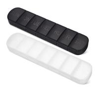 Mikinona 2 Pcs Weekly Pill Organizer with Individual Compartments Portable Medication Case for Travel Tight Seal Vitamin Holder with Labels Transparent White and Box