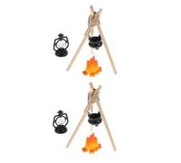 Mikinona 2 Set Miniature Campfire Model with Pot Lantern Handcrafted Dollhouse Outdoor Accessories for Snow Scene Decor Multipurpose Pretend Bonfire Flame Ornaments Camping Kit for Themed