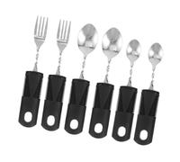 Mikinona 2 Sets Adaptive Elderly Utensils with Shaking Raised Textured Handles Weighted Fork and Spoon Combo for Adults with Grip Flexible Cutlery for Eating Assistance