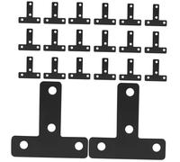 Mikinona 20pcs Black Stainless Steel T-Shape Flat Corner Brackets with Screws for Wood Frame Furniture Heavy Duty Right Angle Braces for Shelves Cabinets DIY Reinforcement and Stability
