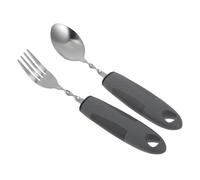 Mikinona 2pcs Adaptive Utensils Set Stainless Steel Anti Tremor Spoon and Fork Gray Small Bent Handles for Stroke Therapy and Elderly Feeding Aid