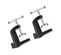 Mikinona 2pcs Black Aluminum Alloy C-type Clamp Microphone Bracket Base Table Lamp Holder Fixed Metal Desk Clip for Home Office Use