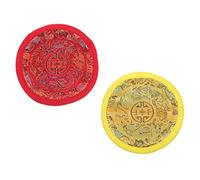 Mikinona 2pcs Buddhist Singing Bowl Cushion Mats Durable Lightweight Meditation Pads with Traditional Design Yellow Red for Relaxation and Mindfulness Practices