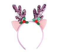 Mikinona 2pcs Christmas Reindeer Headband with Ears Sequin Hair Hoop Photo Props Christmas Costume Hair Accessories for Xmas Party Pink Random Color